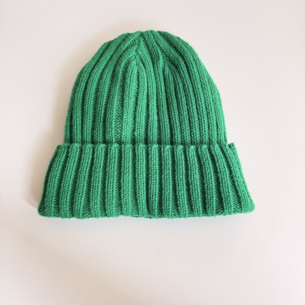 Kelly Green Ribbed Knit Beanie - Fleece Lined Winter Hat - Bright Green Chunky